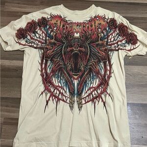 Affliction Beige T-Shirt with Red and Black Graphic
